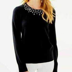 Lilly Pulitzer Odetta Rhinestone Sweater Size Medium Black Wool Cashmere Blend